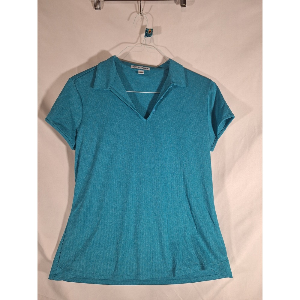 Port Authority Ladies L Blue Polo Shirt Short‎ Sleeve V Neck Casual Top